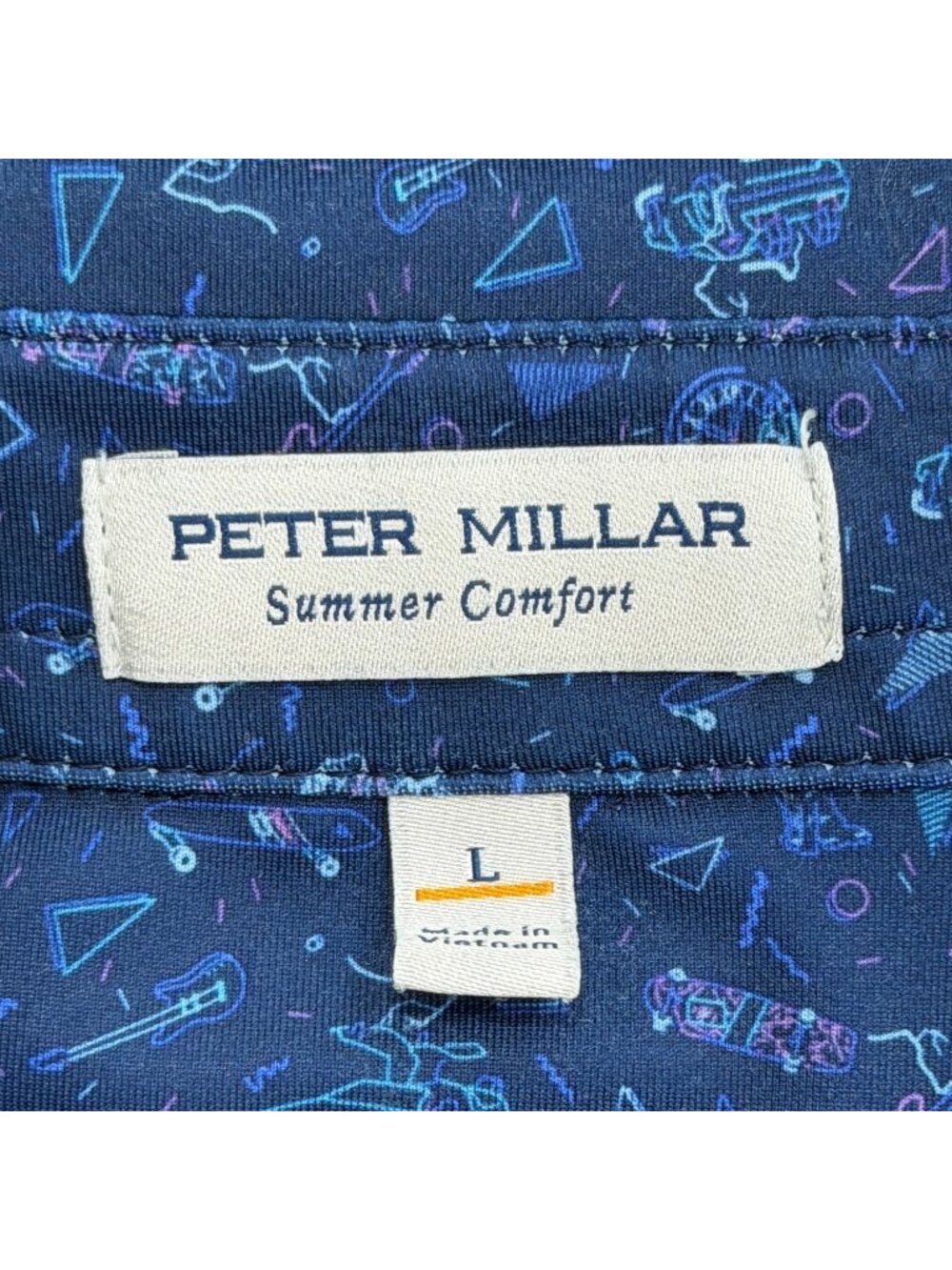 Peter Millar Summer Comfort Men Size L Polo Back To The Future Blue Short Sleeve - Picture 3 of 7